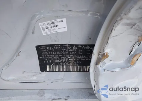 2022 Genesis G70 2.0T Rwd z USA, uszkodzony, nr VIN KMTG34TA2NU103679